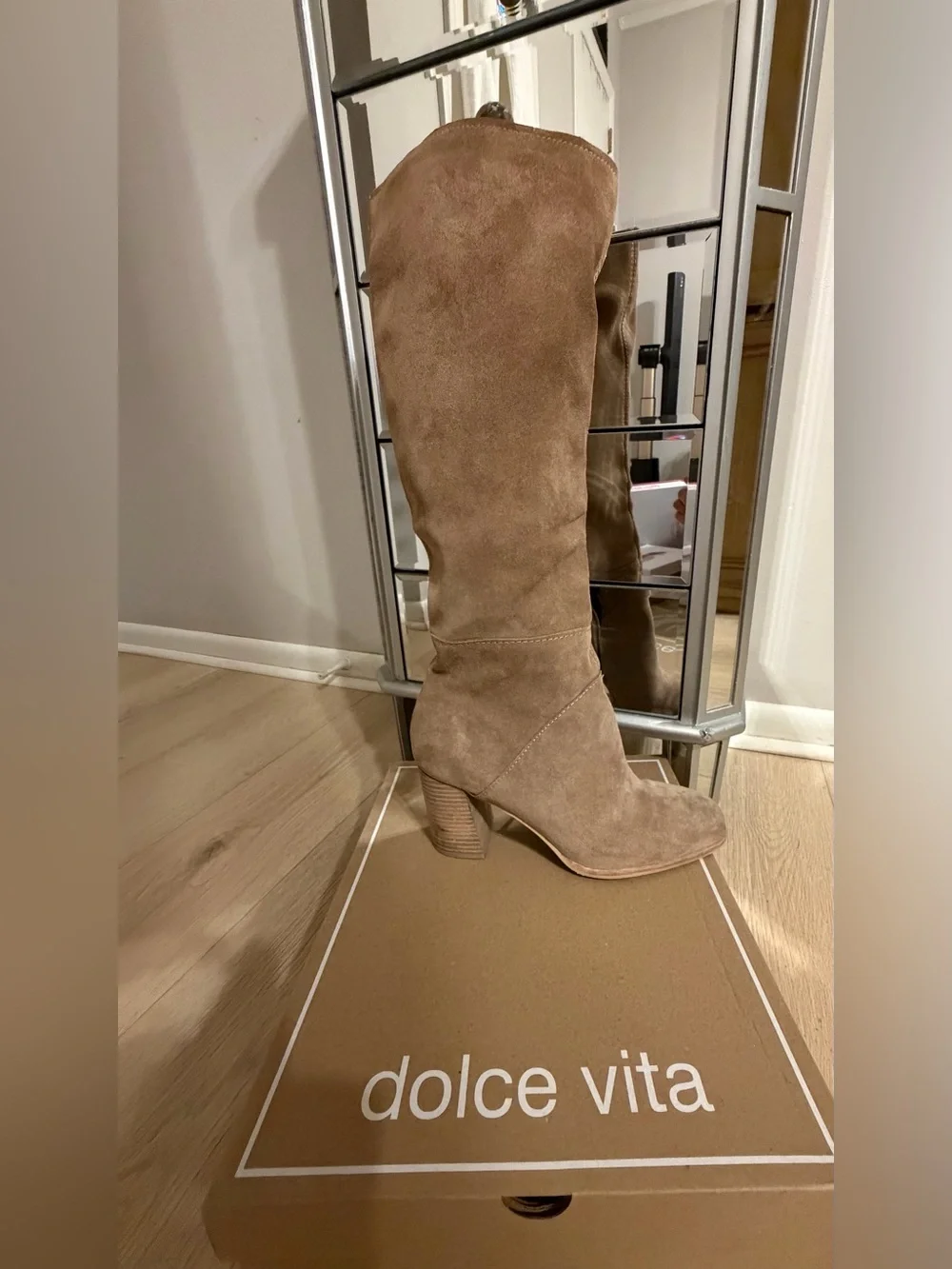 Dolce Vita Knee-High Suede Boots in Taupe